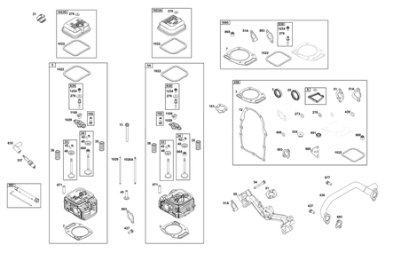 Cylinder Head Group Diagram and Parts List for 356442-0667-F1 200000 - 399999 Briggs and Stratton Engine